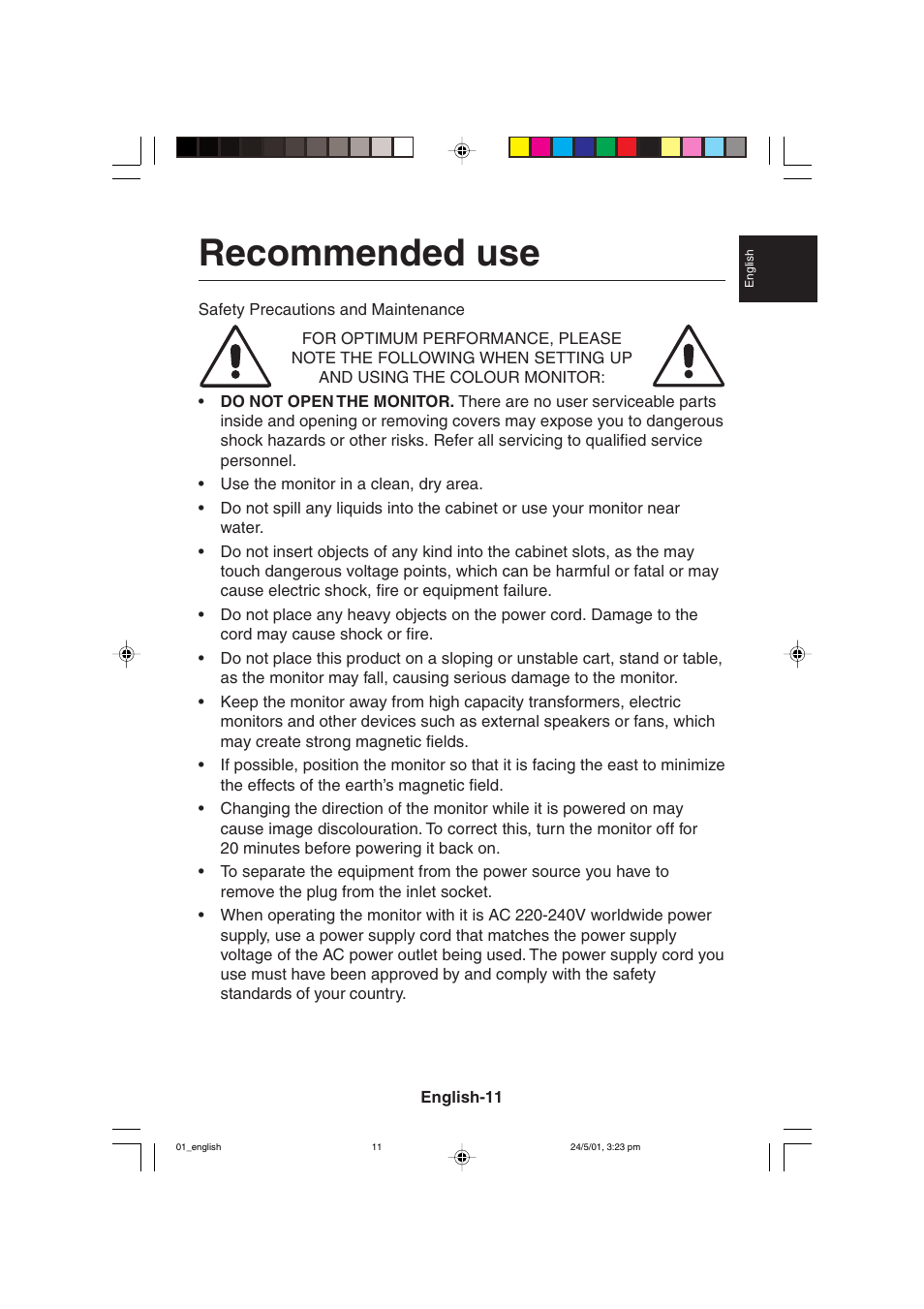 Recommended use | MITSUBISHI ELECTRIC M557 User Manual | Page 15 / 116