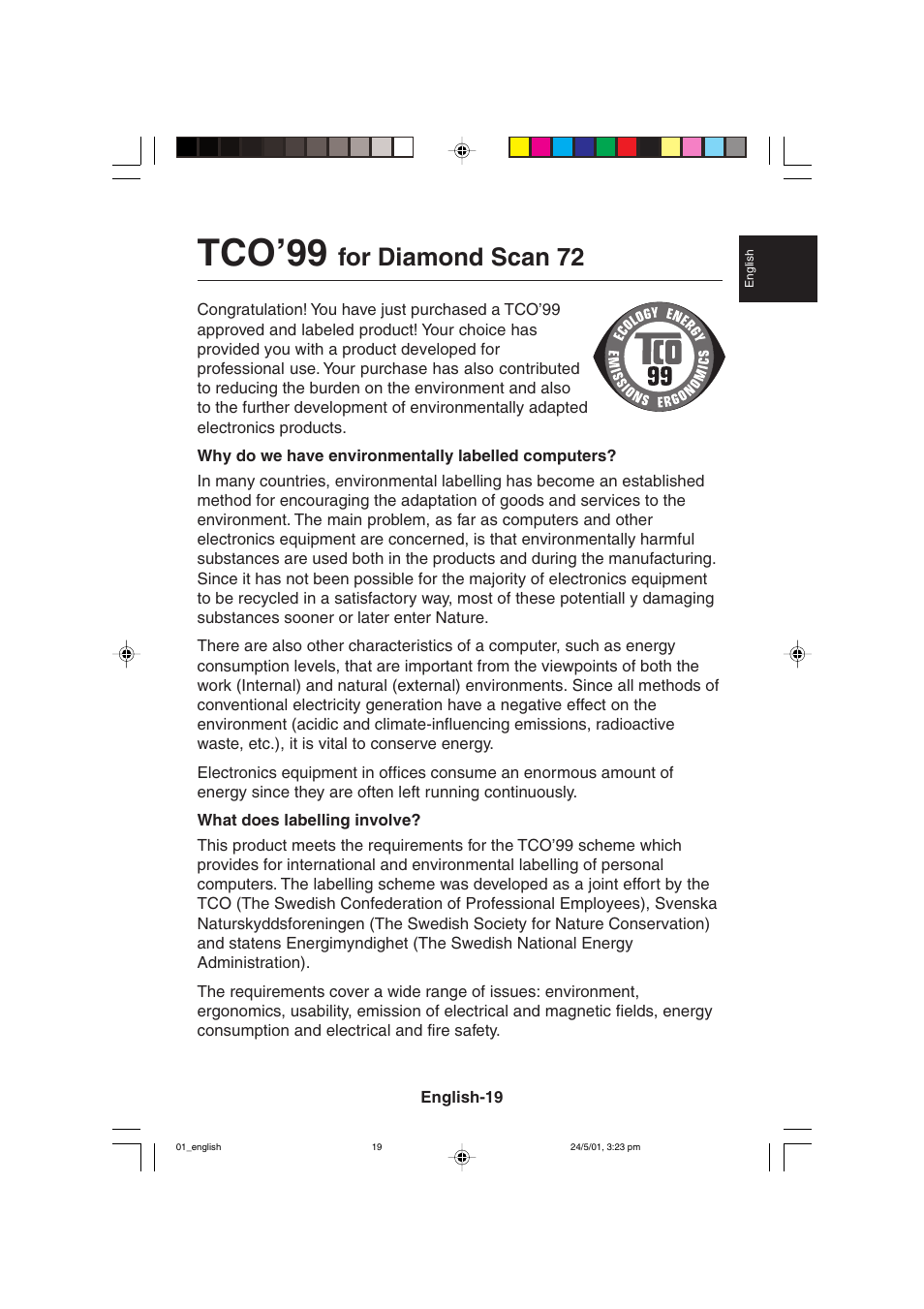 Tco’99, For diamond scan 72 | MITSUBISHI ELECTRIC M557 User Manual | Page 23 / 116