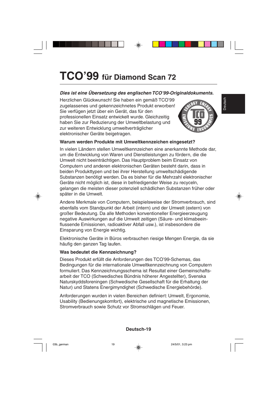 Tco’99, Für diamond scan 72 | MITSUBISHI ELECTRIC M557 User Manual | Page 45 / 116