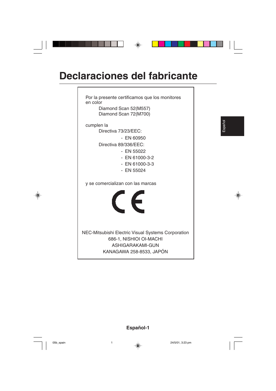 Declaraciones del fabricante | MITSUBISHI ELECTRIC M557 User Manual | Page 49 / 116