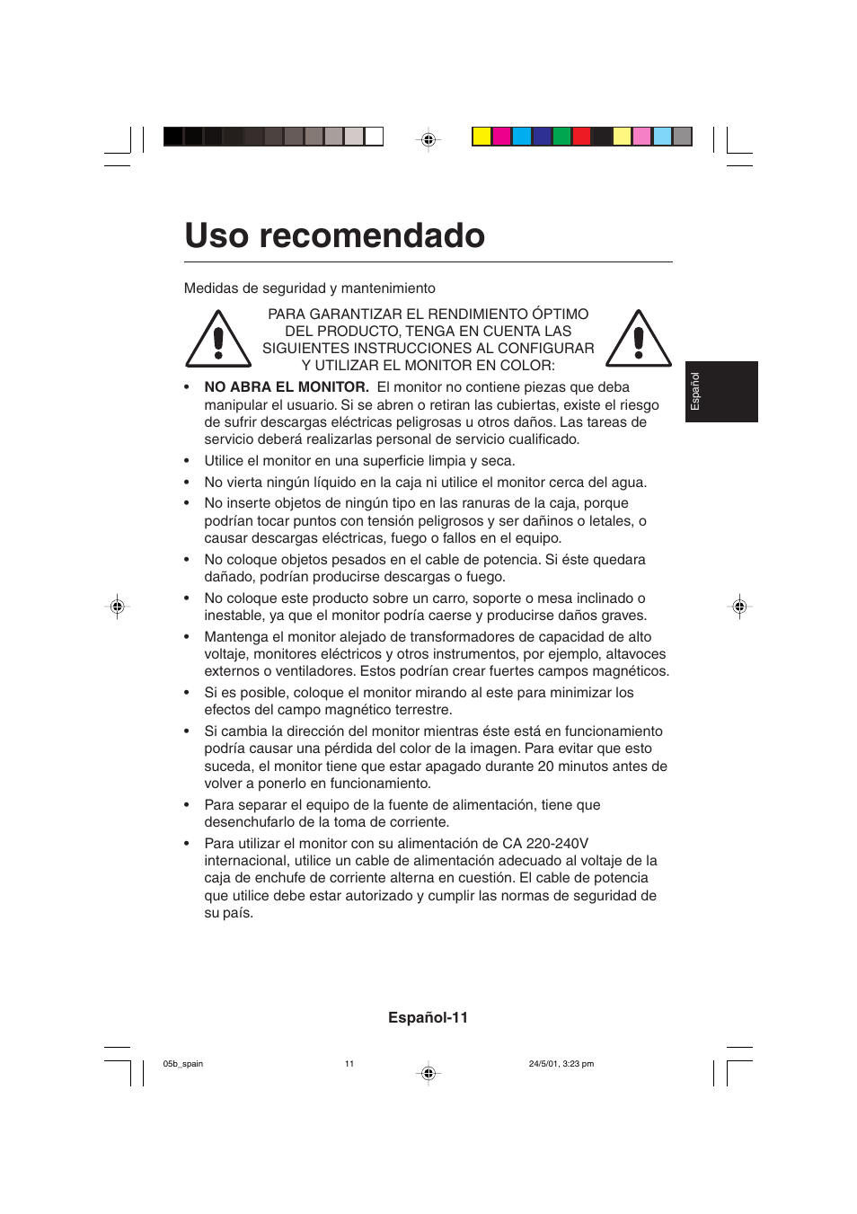 Uso recomendado | MITSUBISHI ELECTRIC M557 User Manual | Page 59 / 116