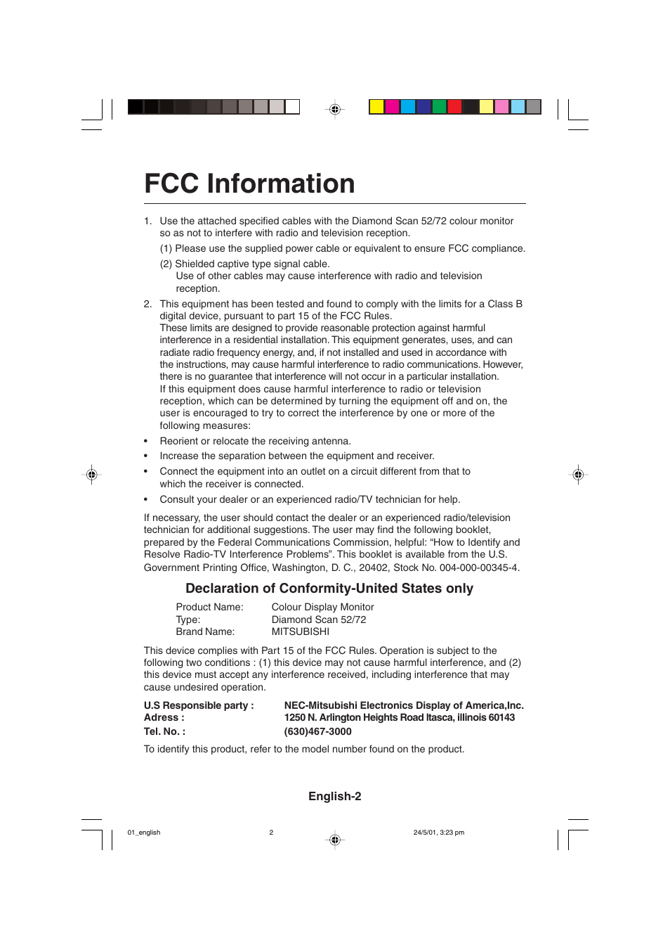Fcc information, Declaration of conformity-united states only | MITSUBISHI ELECTRIC M557 User Manual | Page 6 / 116