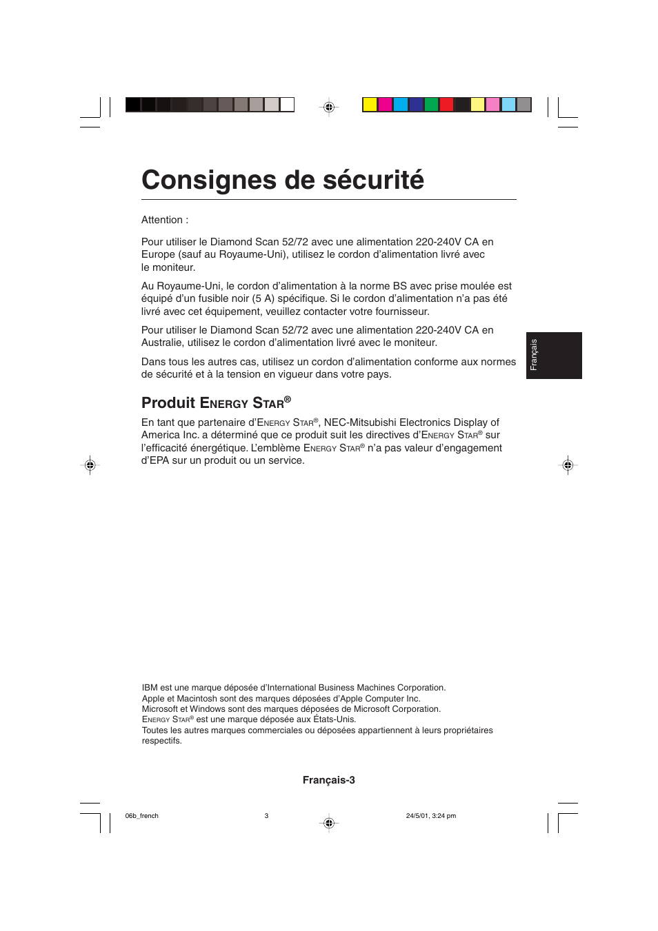 Consignes de sécurité, Produit e | MITSUBISHI ELECTRIC M557 User Manual | Page 73 / 116