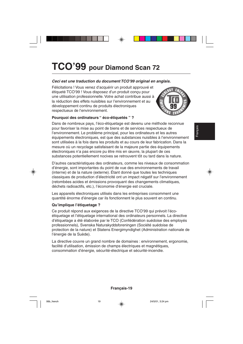 Tco’99, Pour diamond scan 72 | MITSUBISHI ELECTRIC M557 User Manual | Page 89 / 116