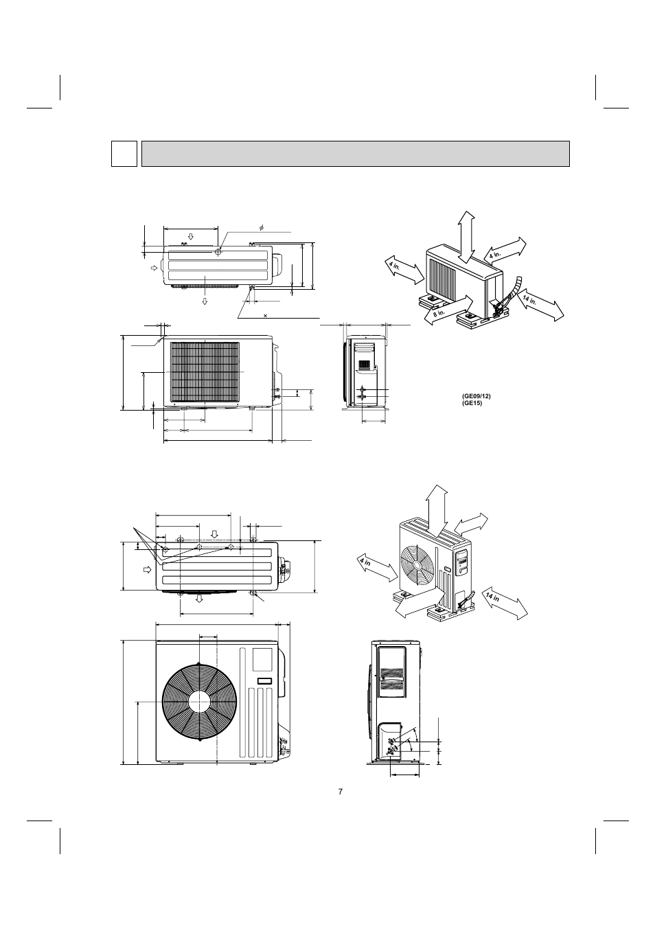 4outlines and dimensions, Muz-ge18na muy-ge18na | MITSUBISHI ELECTRIC MUY-GE09NA User Manual | Page 7 / 48