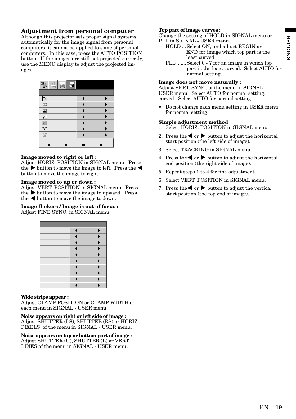 En – 19, Adjustment from personal computer, English | MITSUBISHI ELECTRIC LVP-X400U User Manual | Page 19 / 29
