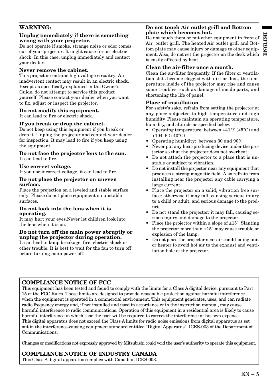 MITSUBISHI ELECTRIC LVP-X400U User Manual | Page 5 / 29