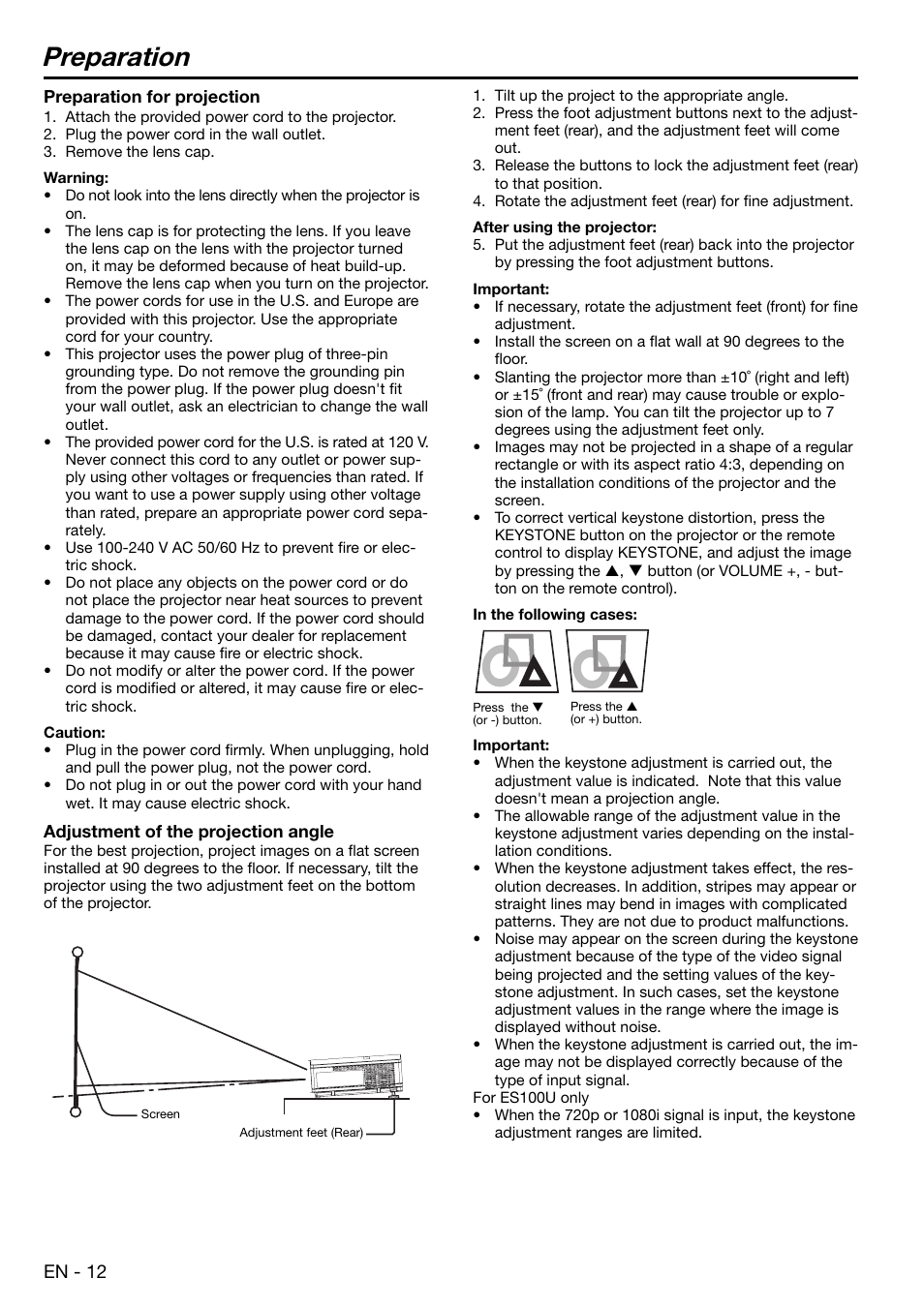 Preparation, En - 12 | MITSUBISHI ELECTRIC EX100 User Manual | Page 12 / 30