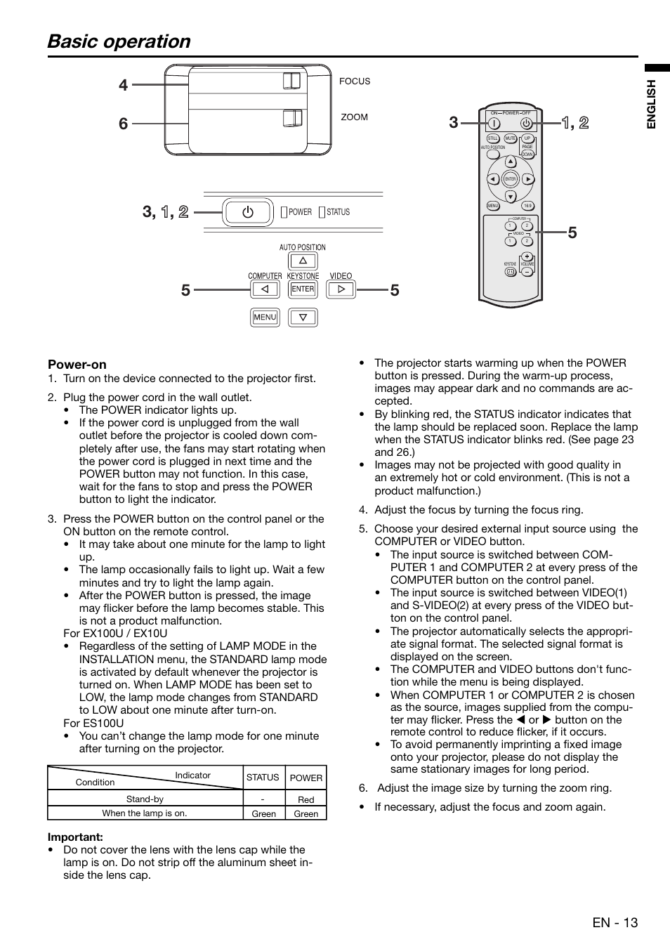 Basic operation, En - 13, Power-on | MITSUBISHI ELECTRIC EX100 User Manual | Page 13 / 30