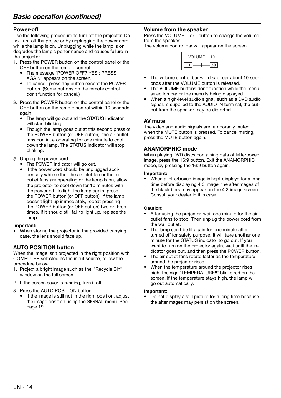 Basic operation (continued), En - 14 | MITSUBISHI ELECTRIC EX100 User Manual | Page 14 / 30