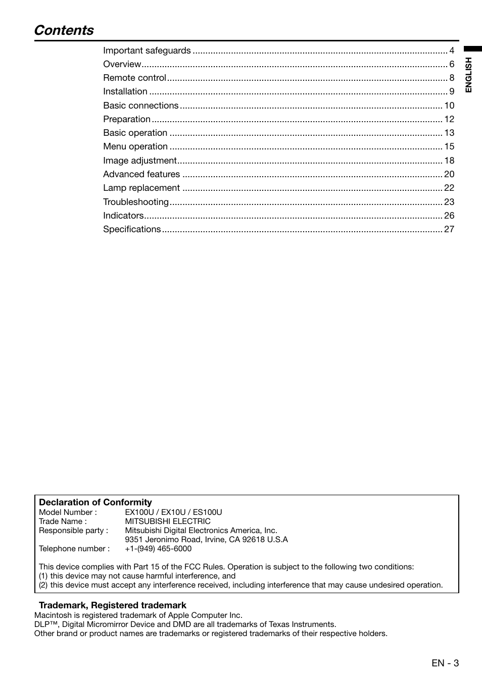 MITSUBISHI ELECTRIC EX100 User Manual | Page 3 / 30