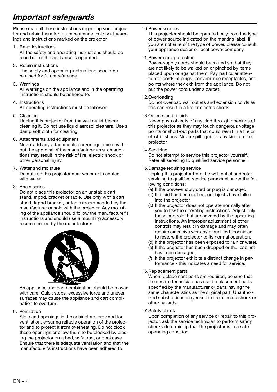 Important safeguards, En - 4 | MITSUBISHI ELECTRIC EX100 User Manual | Page 4 / 30