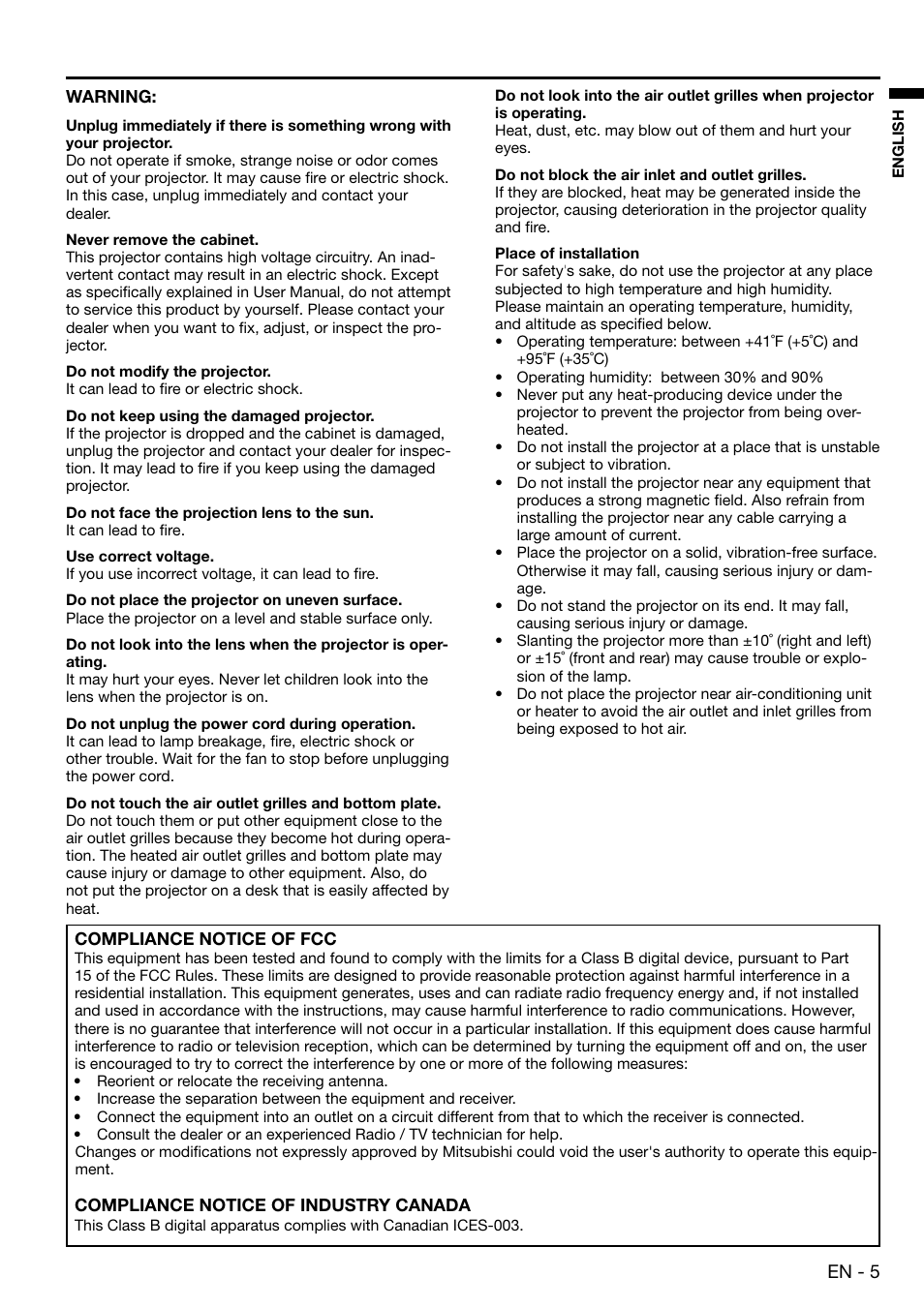 En - 5 | MITSUBISHI ELECTRIC EX100 User Manual | Page 5 / 30