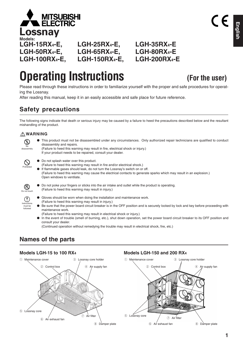 MITSUBISHI ELECTRIC LOSSNAY LGH-15RX4-E User Manual | 4 pages