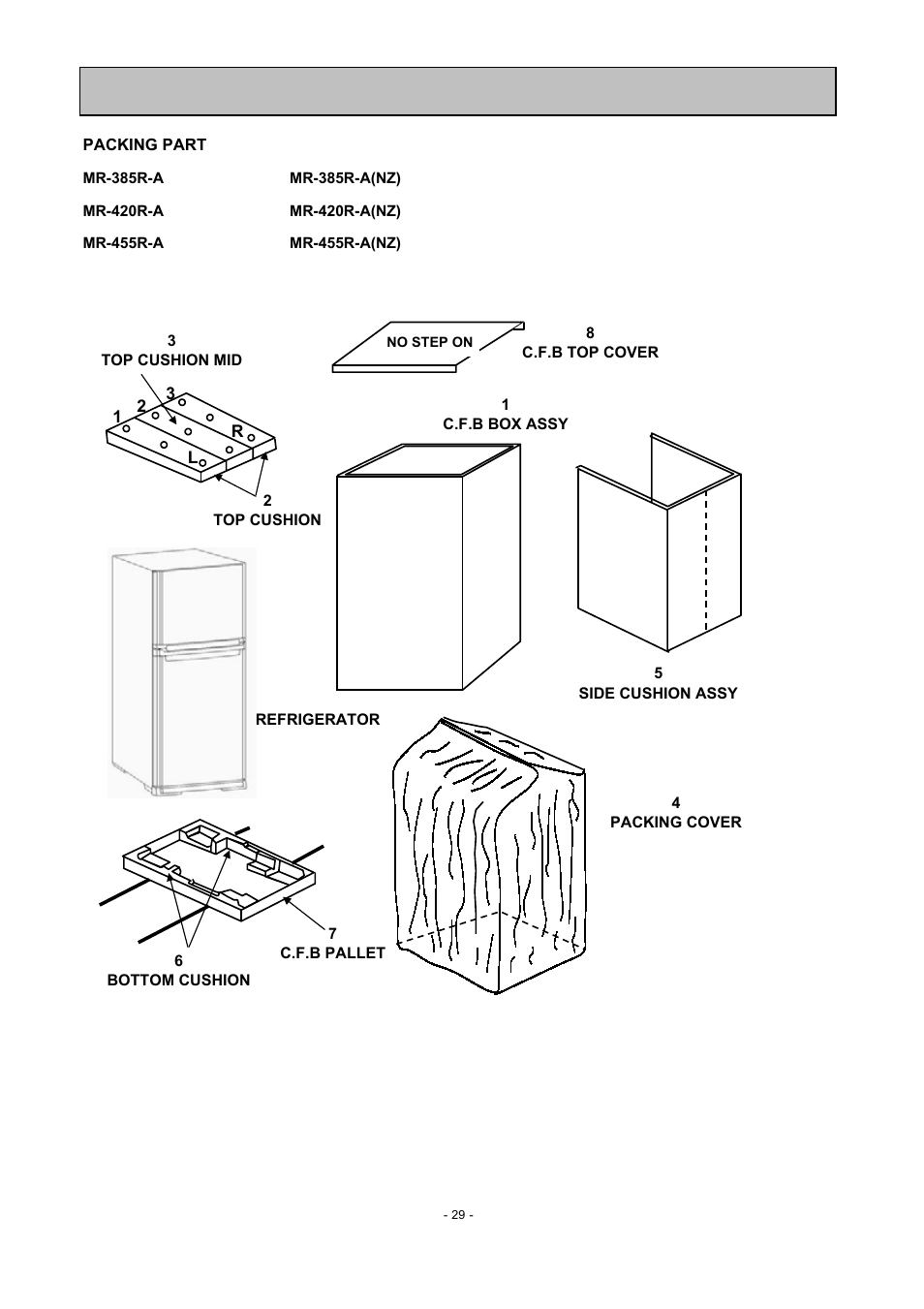 Packing part | MITSUBISHI ELECTRIC MR-455R-W-A(NZ) User Manual | Page 30 / 32