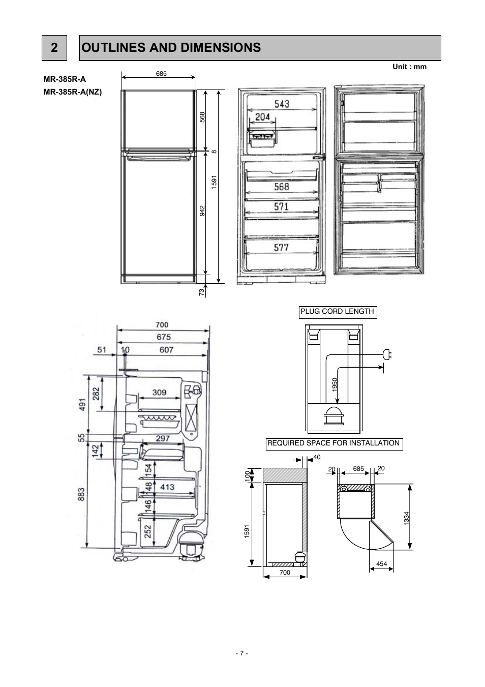 2outlines and dimensions, Unit : mm | MITSUBISHI ELECTRIC MR-455R-W-A(NZ) User Manual | Page 8 / 32