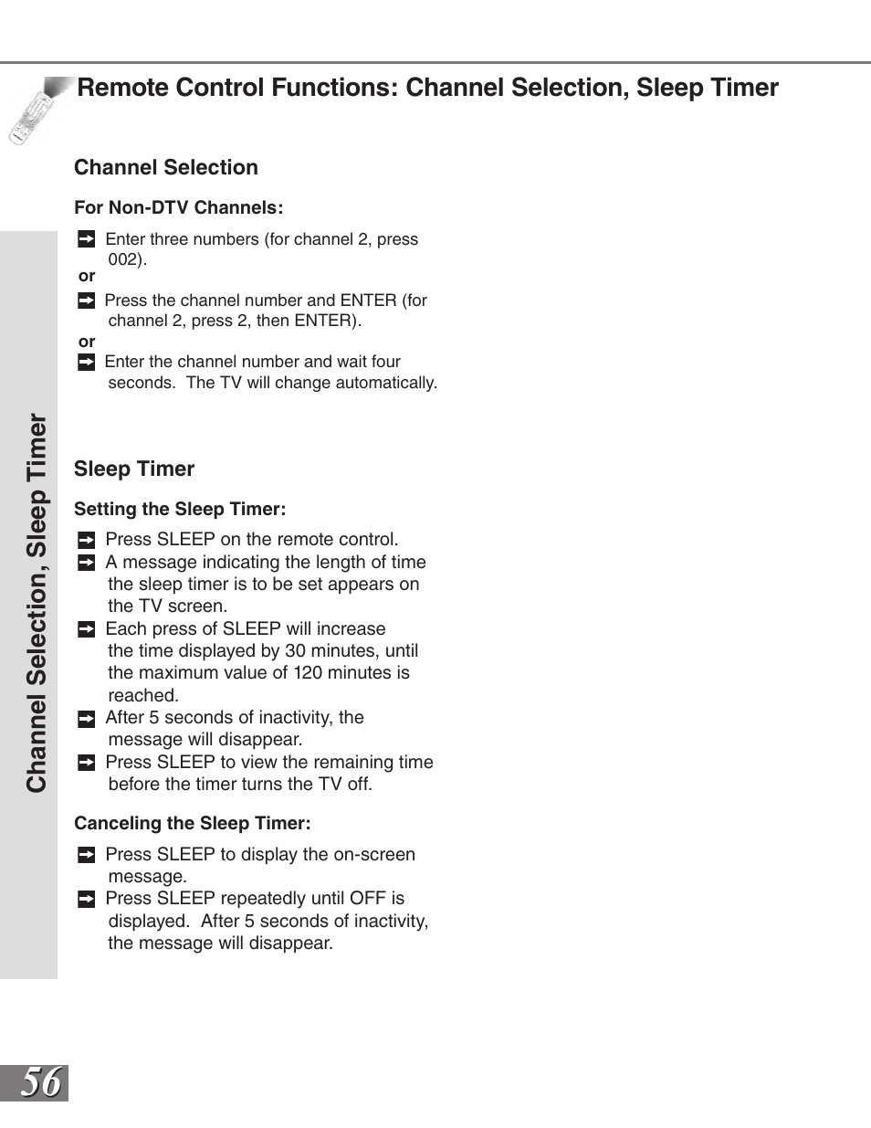 Cha nn el s el ec tio n, s le ep t im er | MITSUBISHI ELECTRIC VS-50111 User Manual | Page 56 / 79