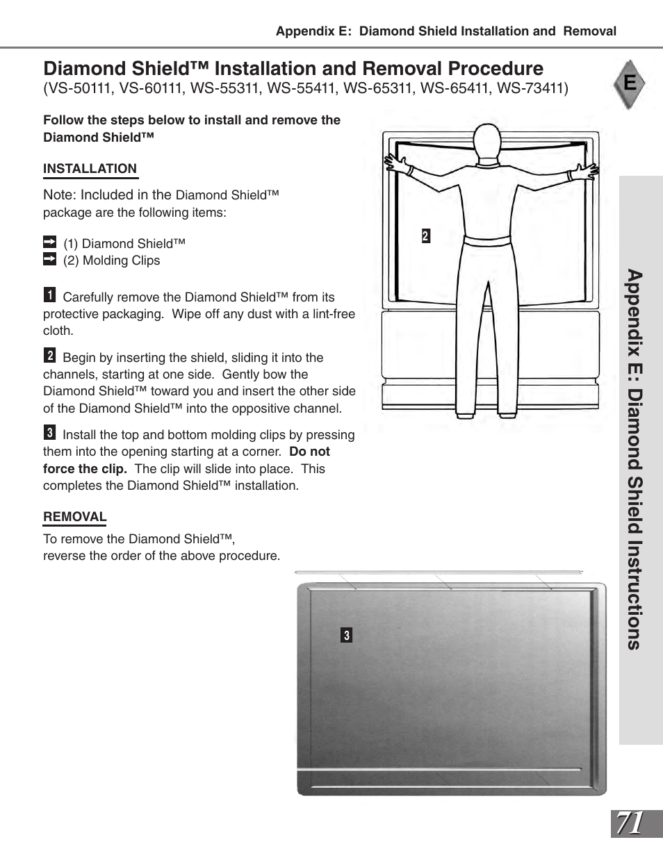 Diamond shield™ installation and removal procedure | MITSUBISHI ELECTRIC VS-50111 User Manual | Page 71 / 79