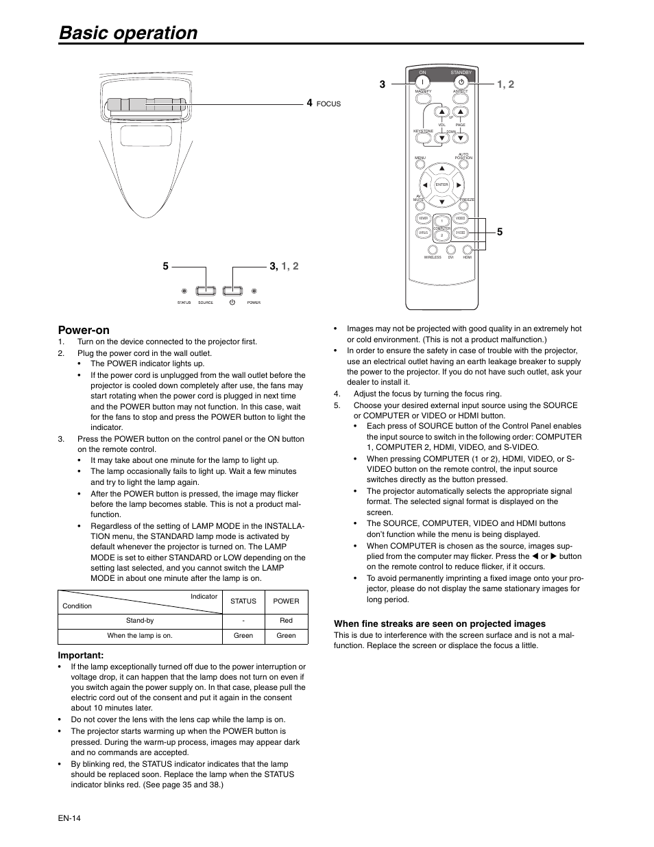 Basic operation, Power-on | MITSUBISHI ELECTRIC XD250U-ST User Manual | Page 14 / 42