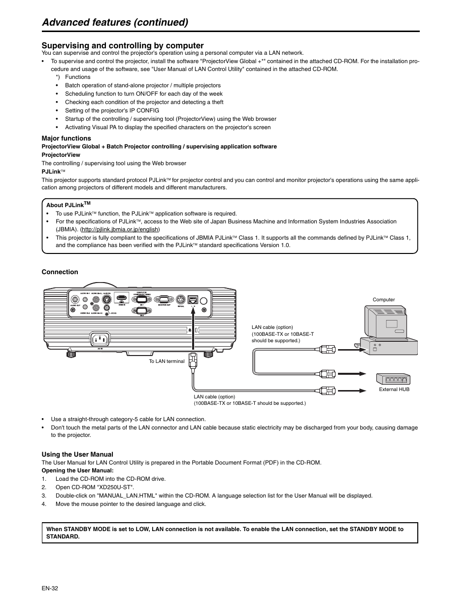 Advanced features (continued), Supervising and controlling by computer | MITSUBISHI ELECTRIC XD250U-ST User Manual | Page 32 / 42