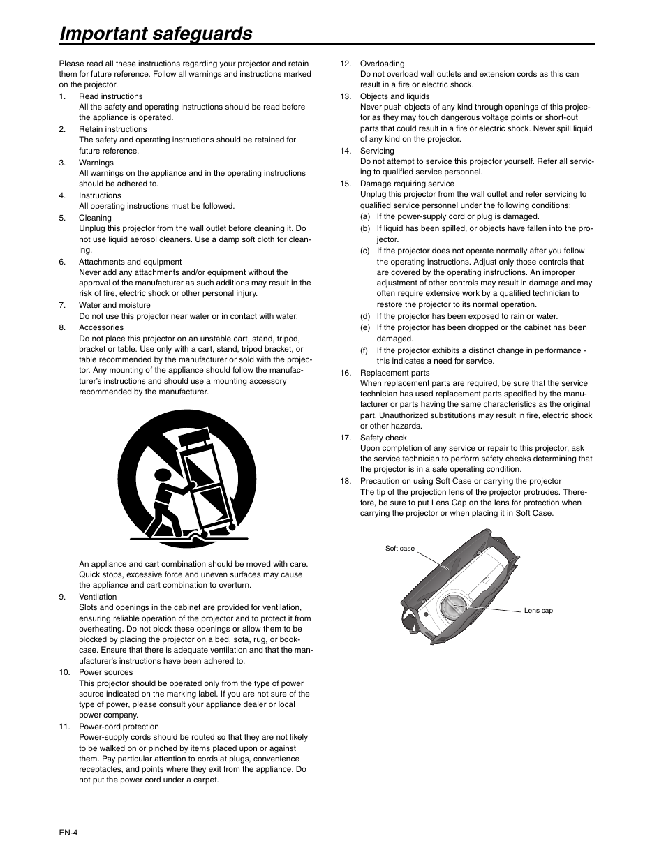 Important safeguards | MITSUBISHI ELECTRIC XD250U-ST User Manual | Page 4 / 42