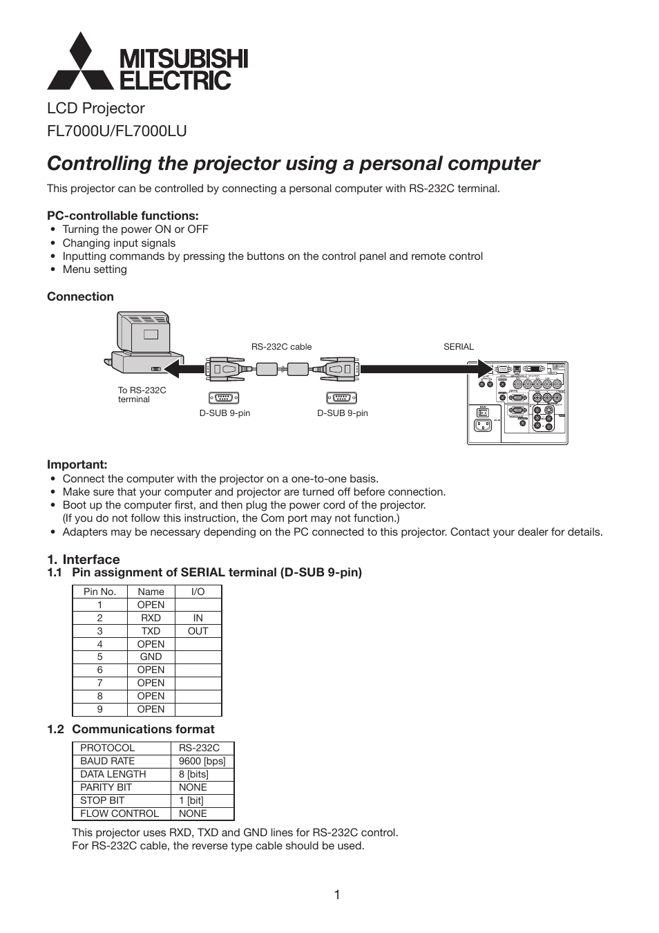 MITSUBISHI ELECTRIC FL7000U User Manual | 8 pages