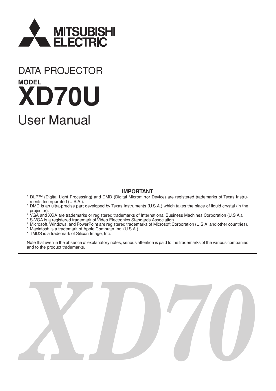 MITSUBISHI ELECTRIC DATA PROJECTOR User Manual | 68 pages