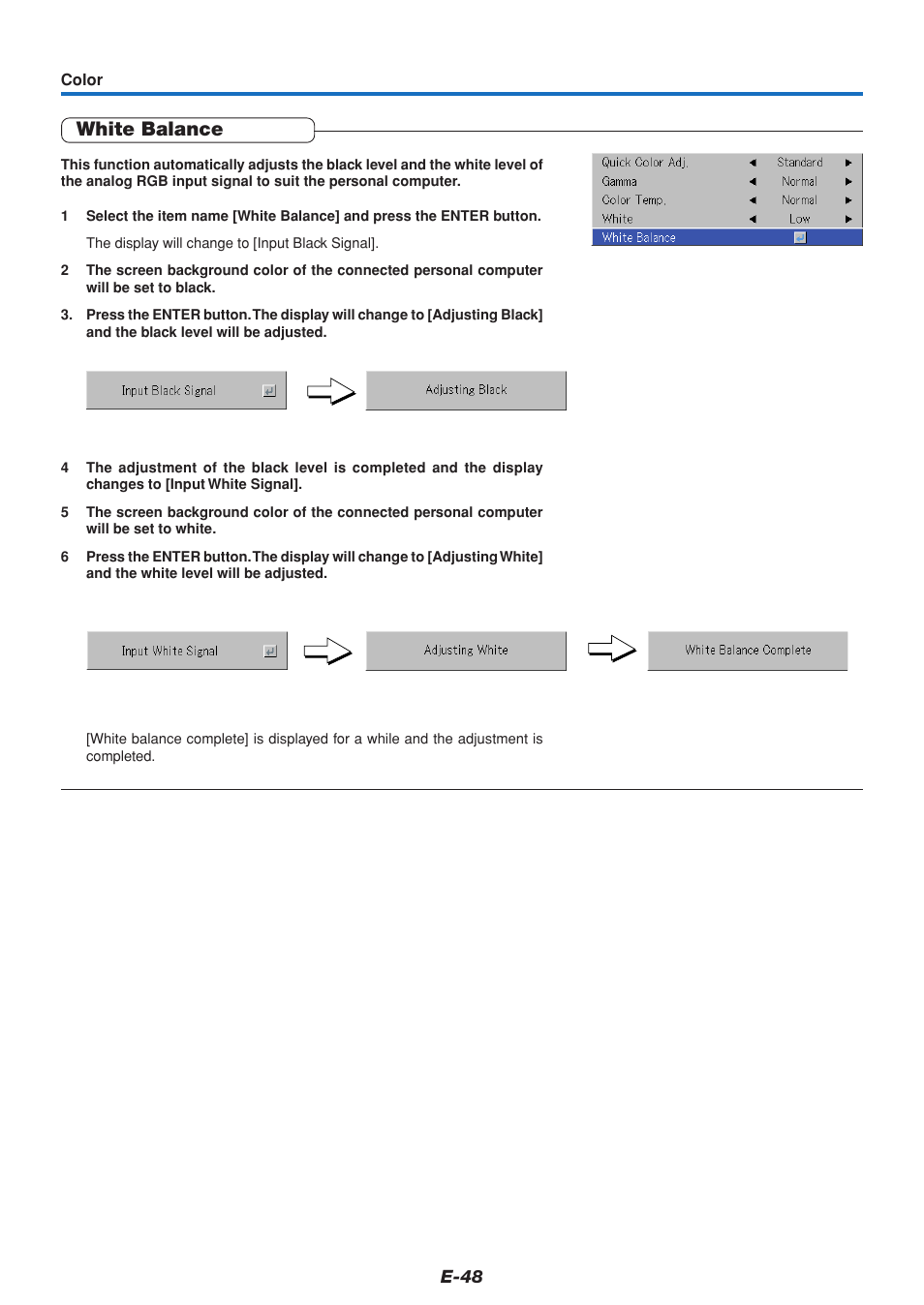 White balance | MITSUBISHI ELECTRIC DATA PROJECTOR User Manual | Page 49 / 68