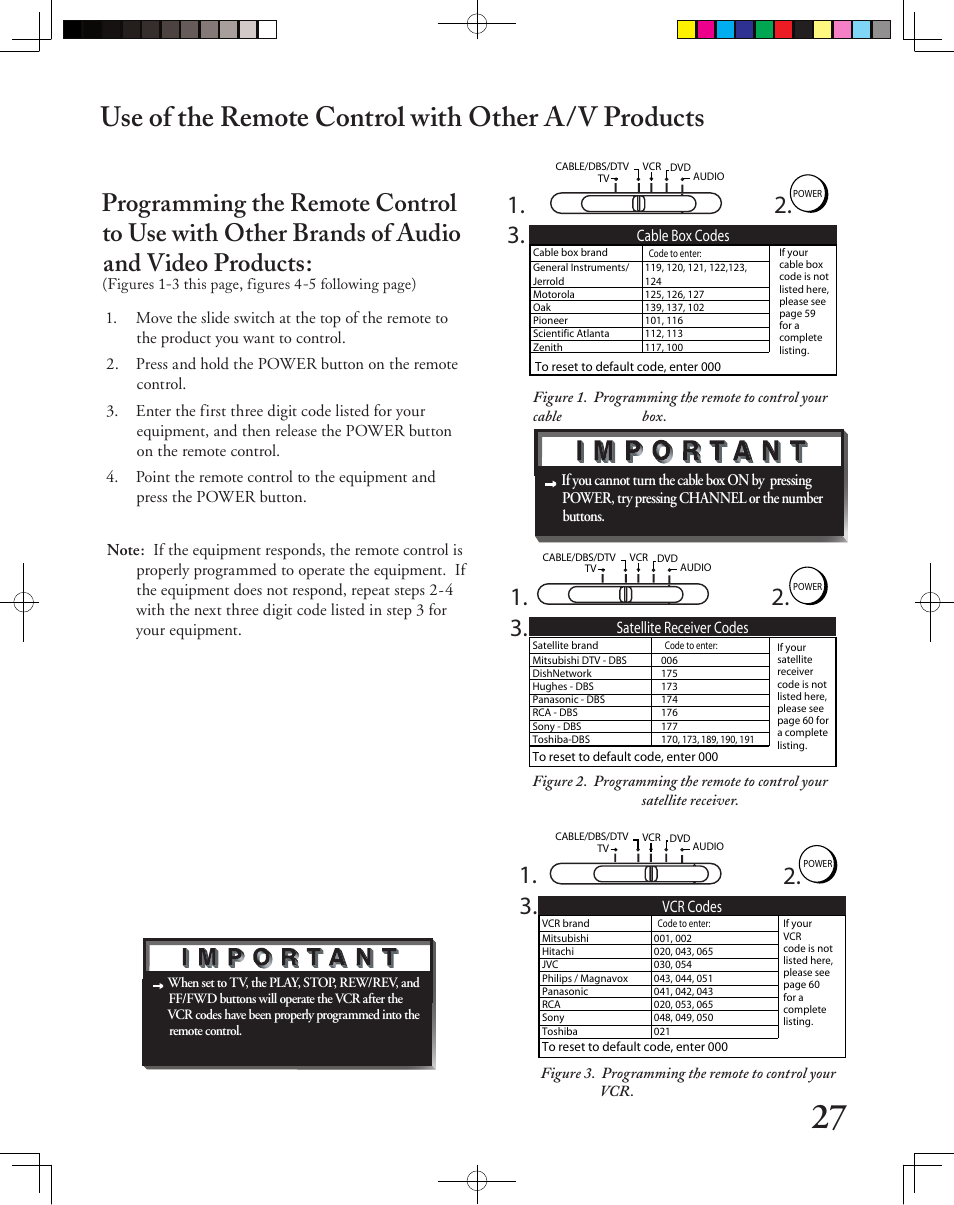 Use of the remote control with other a/v products | MITSUBISHI ELECTRIC LT-3050 User Manual | Page 27 / 68