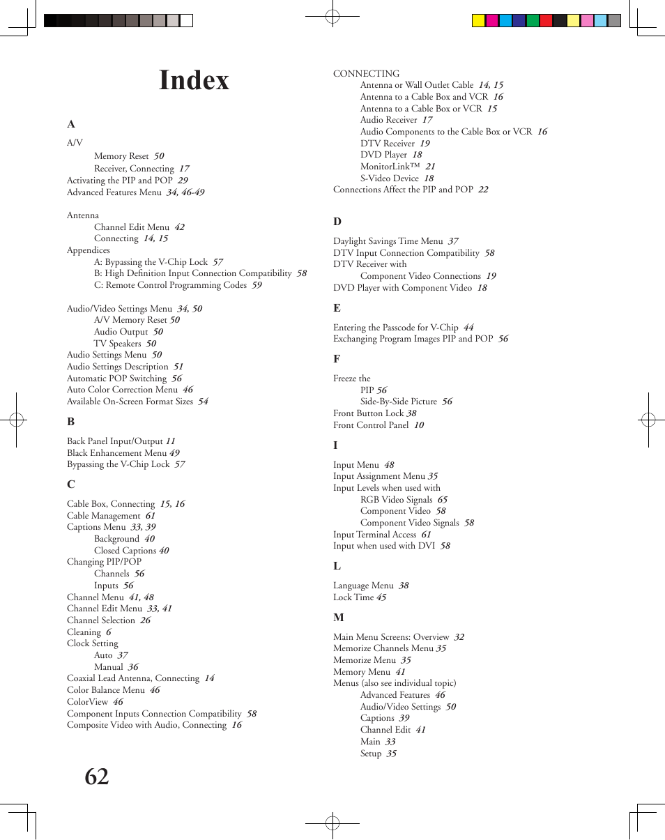 Index | MITSUBISHI ELECTRIC LT-3050 User Manual | Page 62 / 68