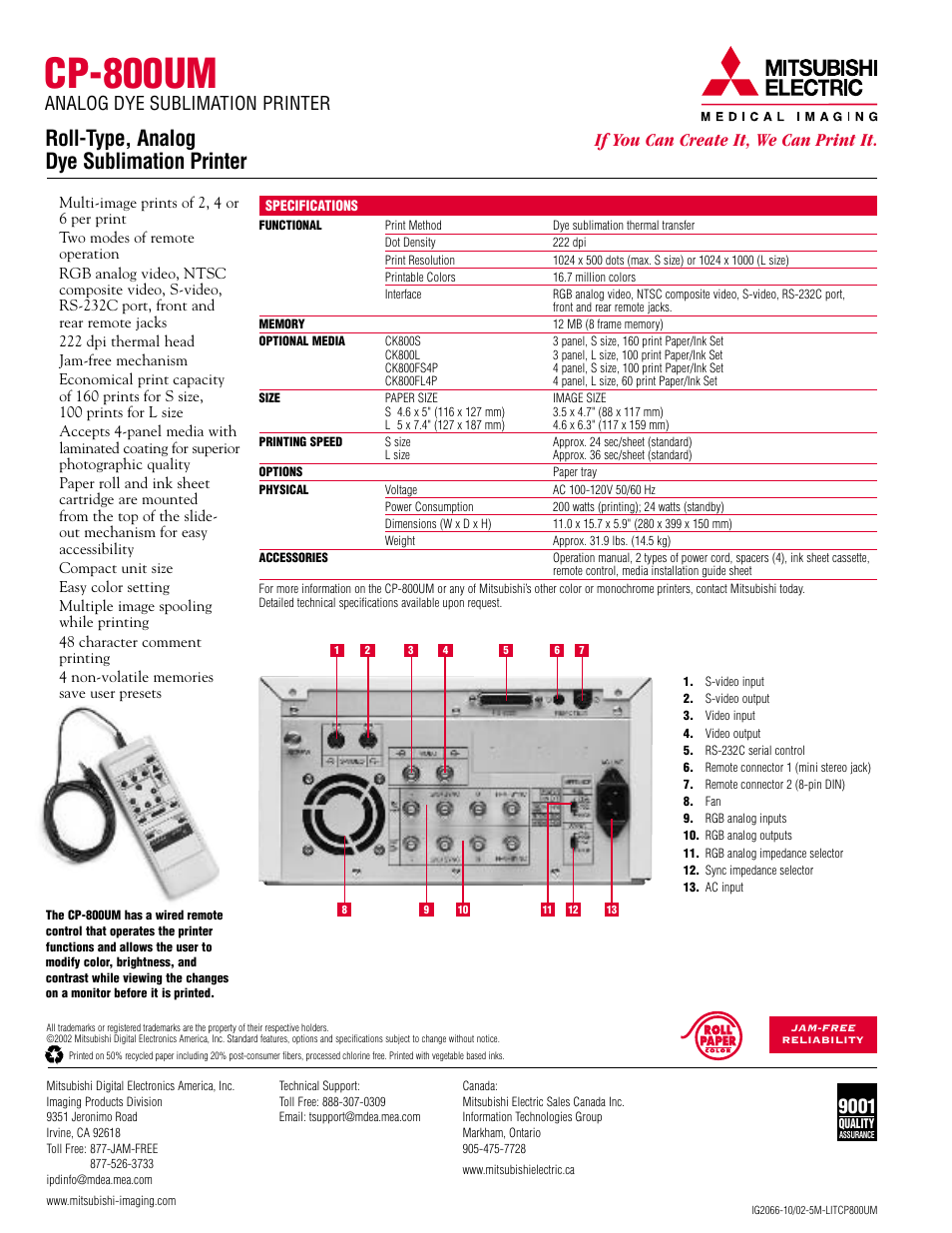 Cp-800um, Roll-type, analog dye sublimation printer, Analog dye sublimation printer | If you can create it, we can print it | MITSUBISHI ELECTRIC CP-800UM User Manual | Page 2 / 2