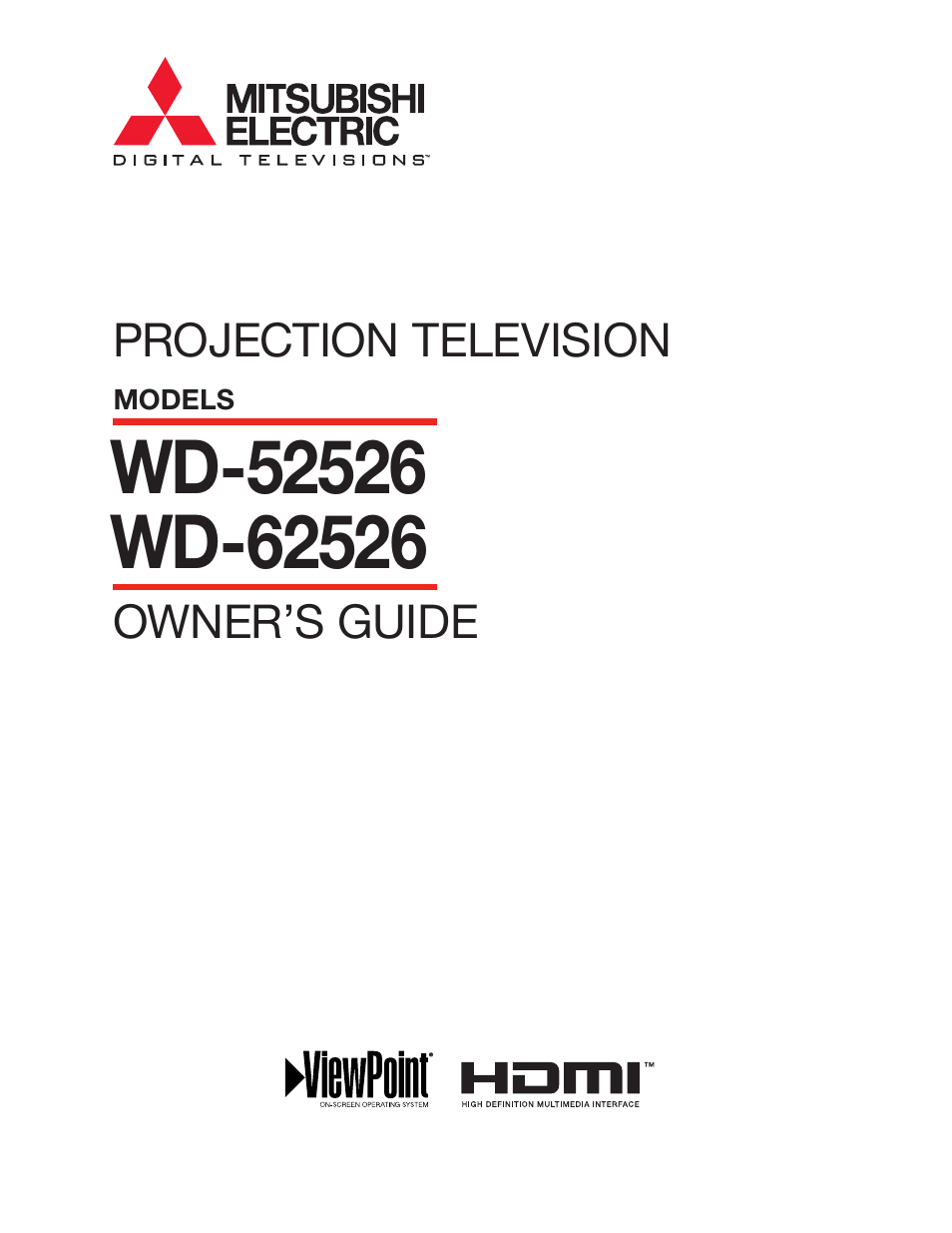 MITSUBISHI ELECTRIC WD-62526 User Manual | 80 pages