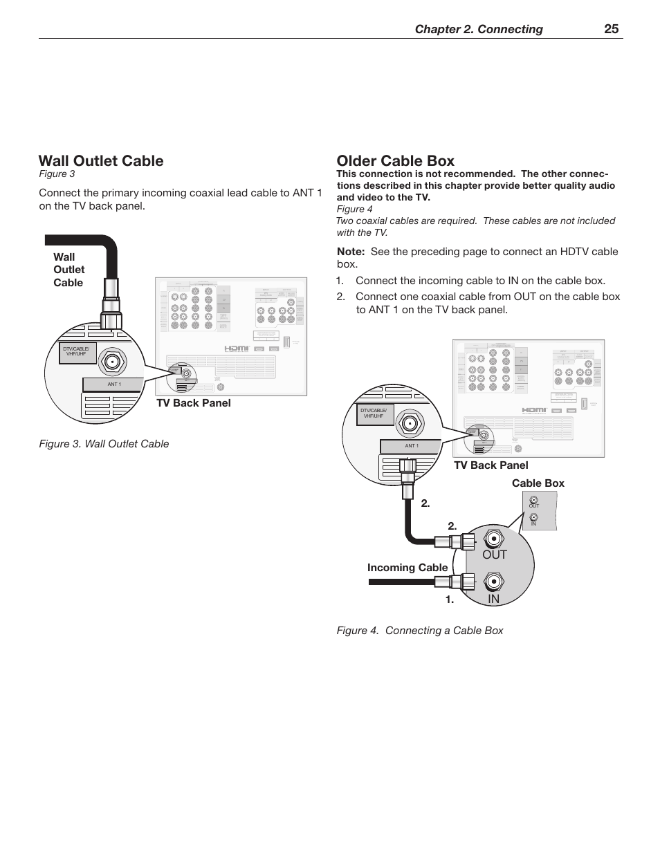 Older cable box, Wall outlet cable, Chapter 2. connecting | Figure 3 | MITSUBISHI ELECTRIC WD-62526 User Manual | Page 25 / 80