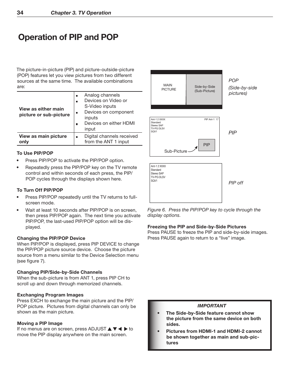 Operation of pip and pop | MITSUBISHI ELECTRIC WD-62526 User Manual | Page 34 / 80