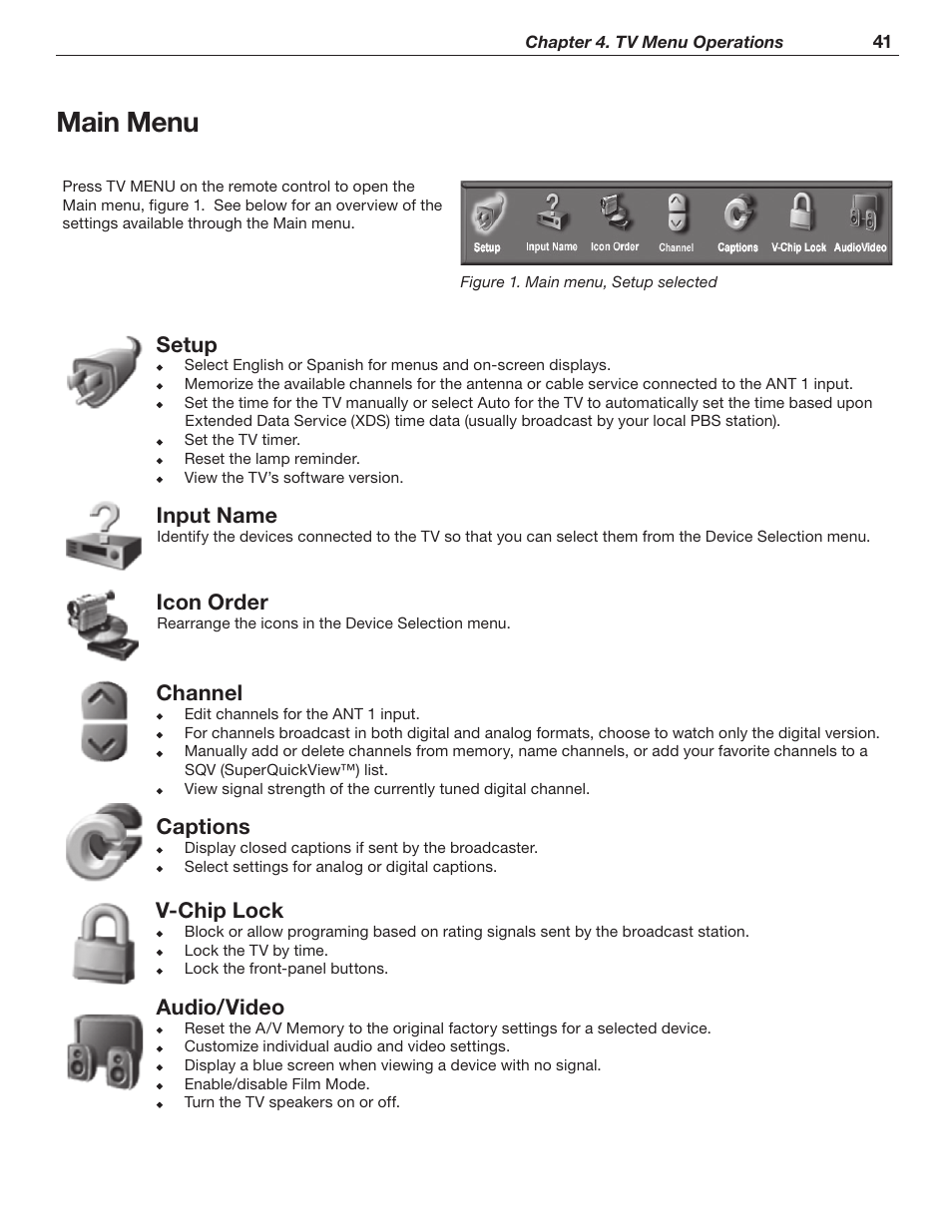 Main menu | MITSUBISHI ELECTRIC WD-62526 User Manual | Page 41 / 80