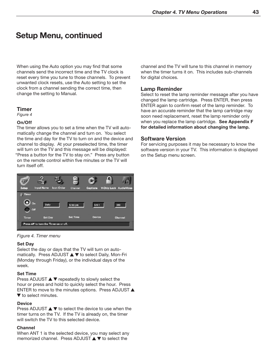 Setup menu, continued | MITSUBISHI ELECTRIC WD-62526 User Manual | Page 43 / 80