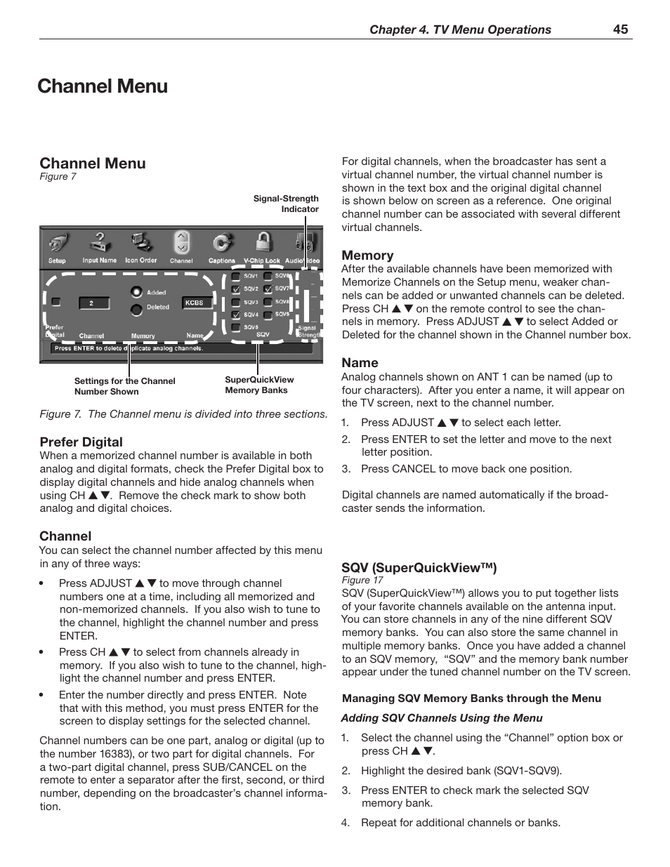 Channel menu | MITSUBISHI ELECTRIC WD-62526 User Manual | Page 45 / 80