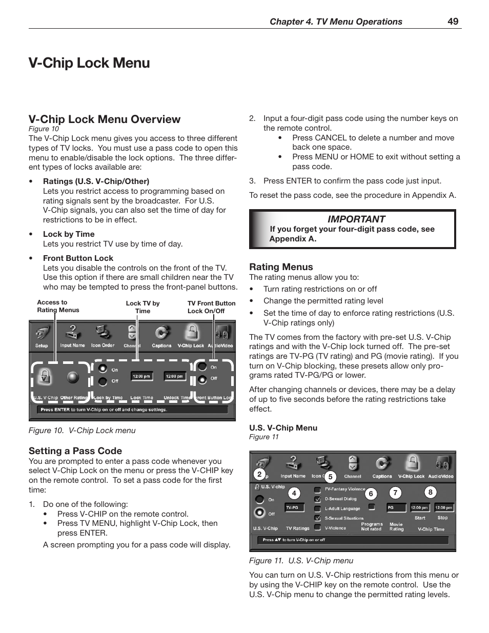 V-chip lock menu, V-chip lock menu overview | MITSUBISHI ELECTRIC WD-62526 User Manual | Page 49 / 80