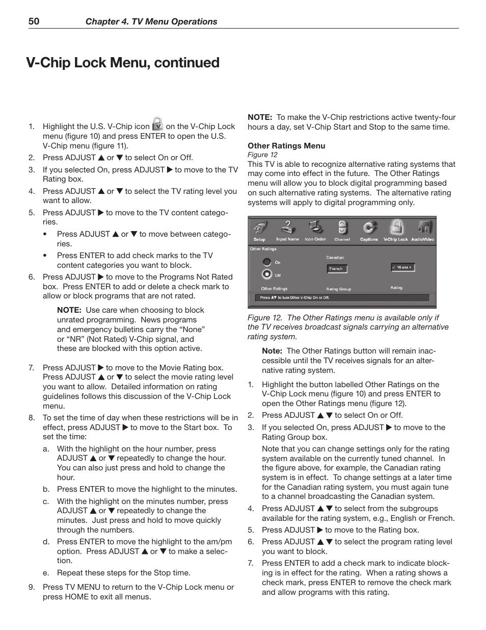 V-chip lock menu, continued | MITSUBISHI ELECTRIC WD-62526 User Manual | Page 50 / 80