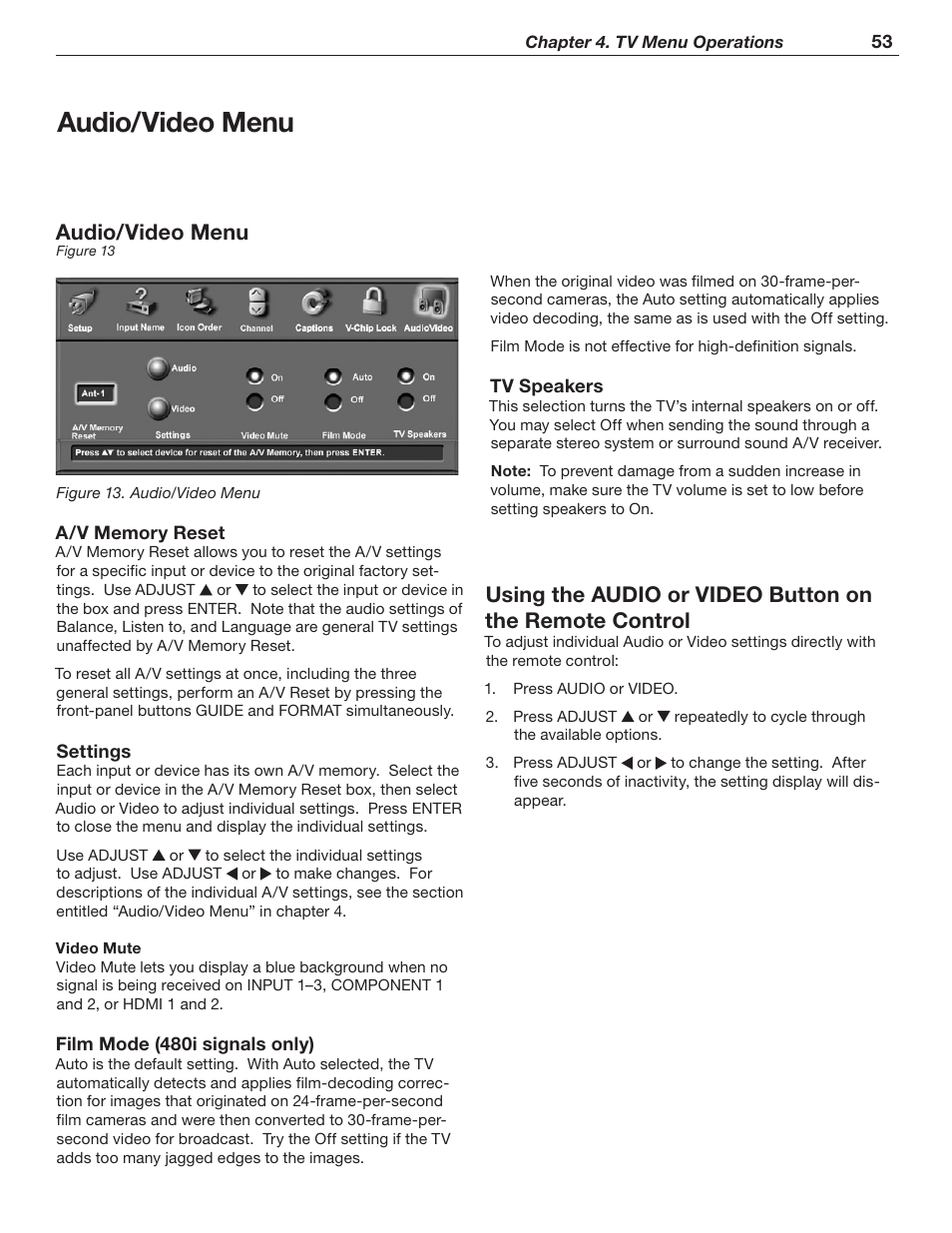 Audio/video menu | MITSUBISHI ELECTRIC WD-62526 User Manual | Page 53 / 80