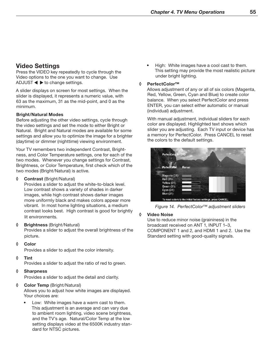 Video settings | MITSUBISHI ELECTRIC WD-62526 User Manual | Page 55 / 80