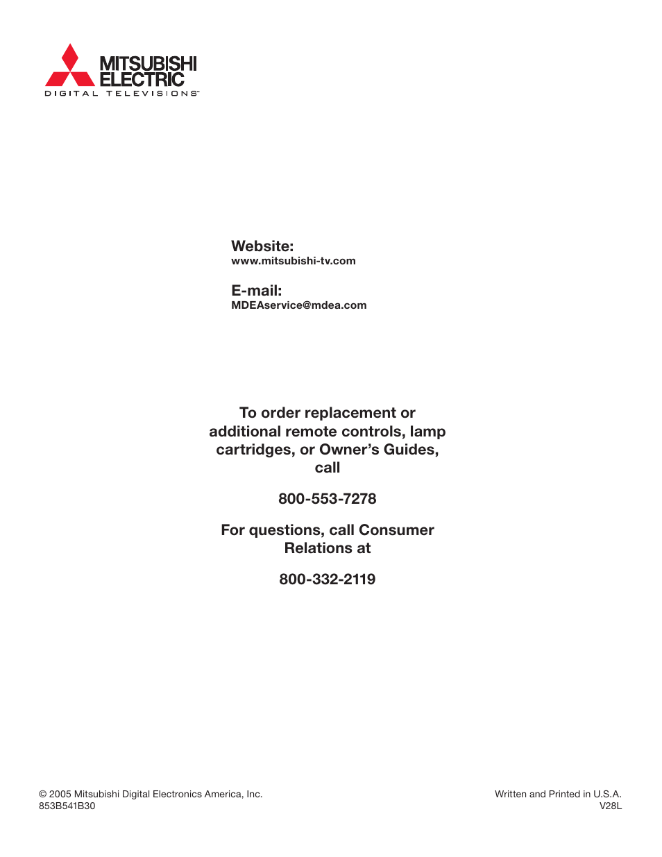 MITSUBISHI ELECTRIC WD-62526 User Manual | Page 80 / 80