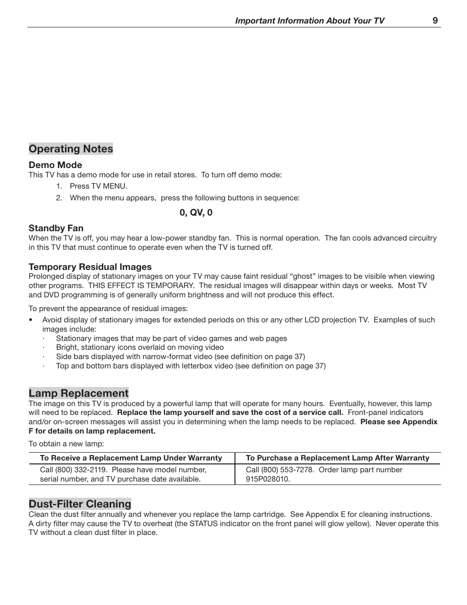 Lamp replacement, Dust-filter cleaning | MITSUBISHI ELECTRIC WD-62526 User Manual | Page 9 / 80