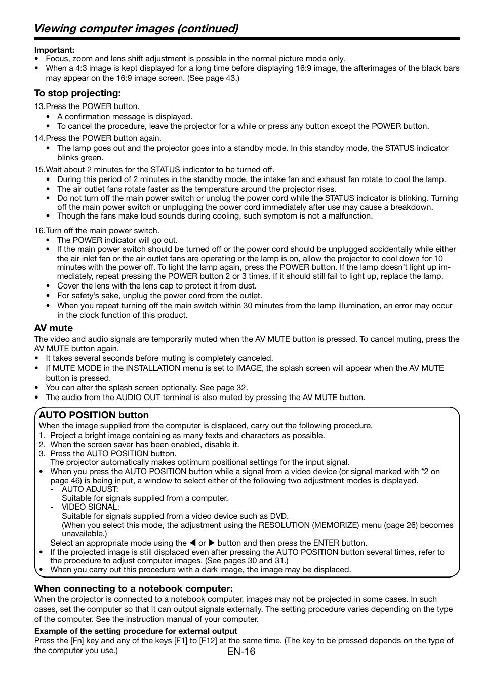 Viewing computer images (continued) | MITSUBISHI ELECTRIC FL7000 User Manual | Page 16 / 48