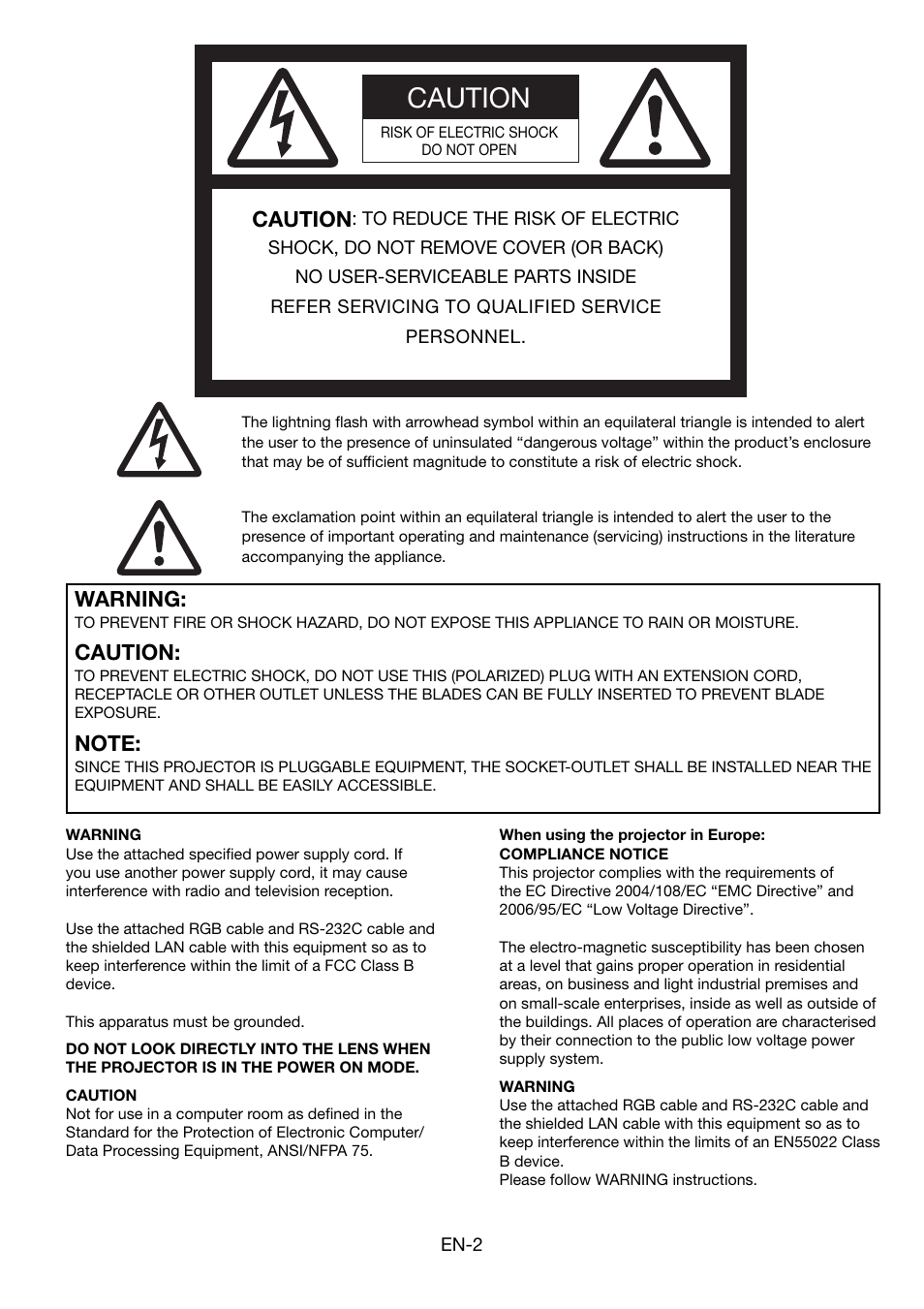 Caution, Warning | MITSUBISHI ELECTRIC FL7000 User Manual | Page 2 / 48