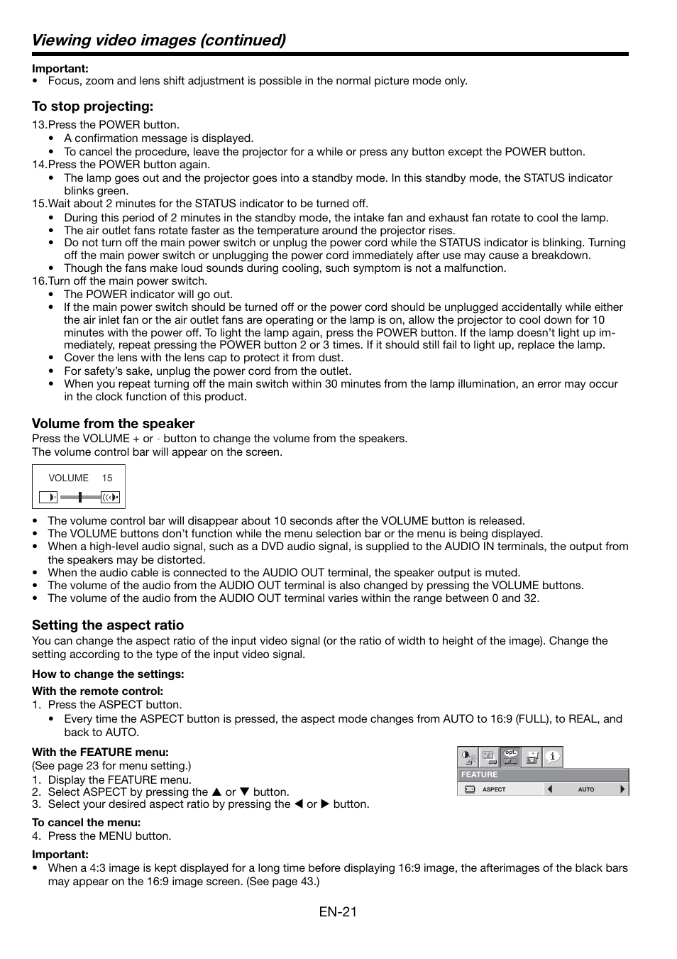 Viewing video images (continued) | MITSUBISHI ELECTRIC FL7000 User Manual | Page 21 / 48