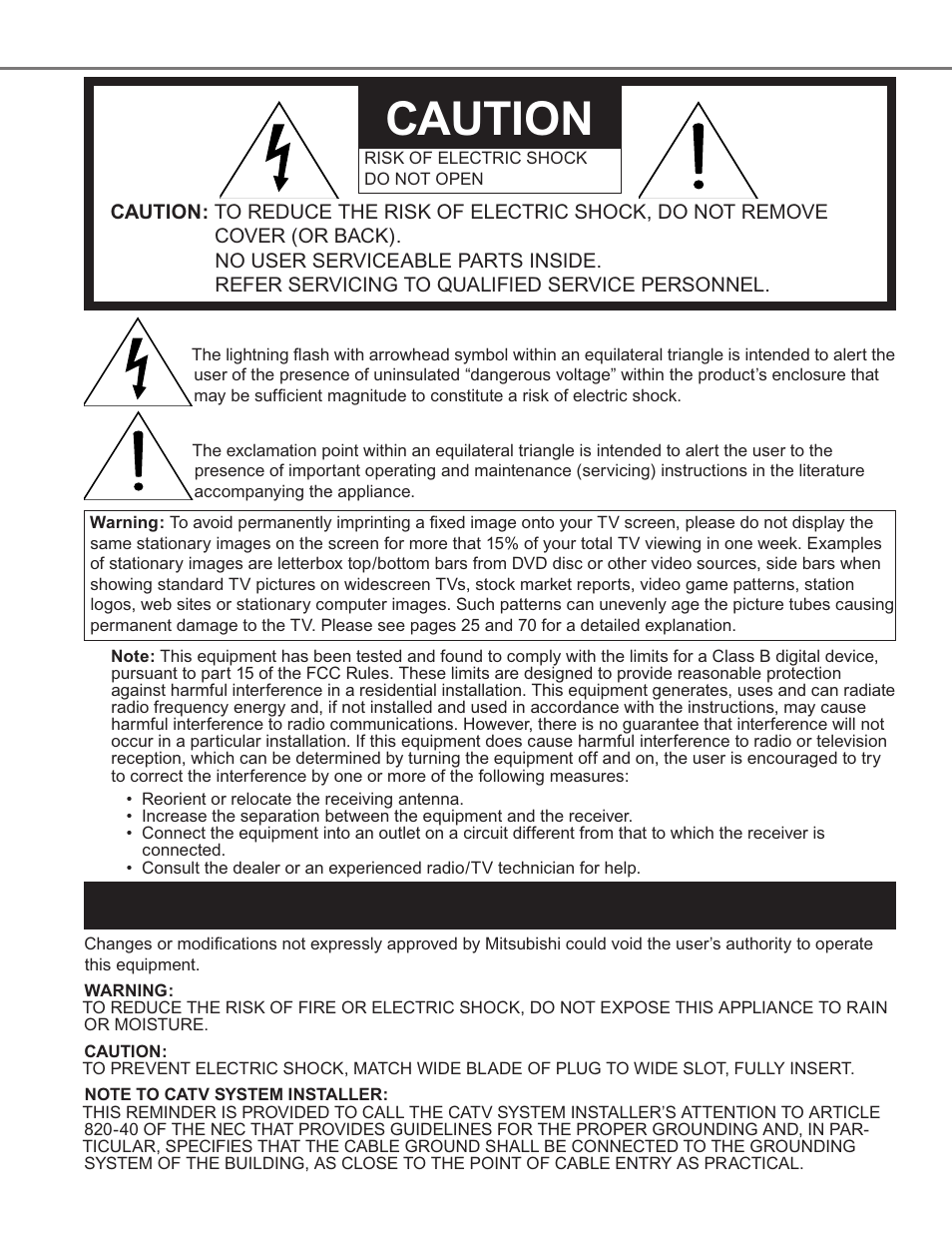 Caution | MITSUBISHI ELECTRIC WS-65909 User Manual | Page 2 / 88