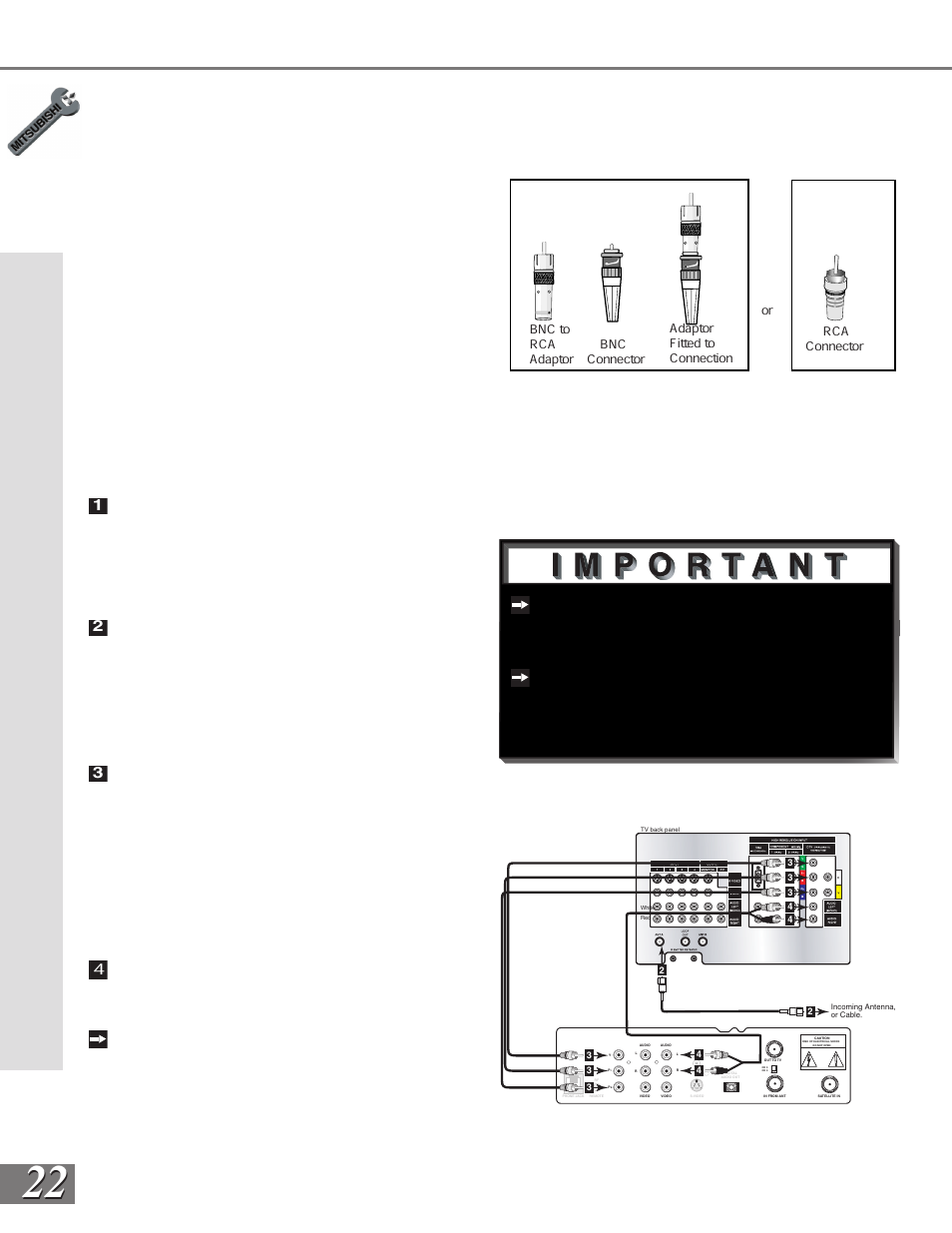 Dtv connectors and adaptors | MITSUBISHI ELECTRIC WS-65909 User Manual | Page 22 / 88