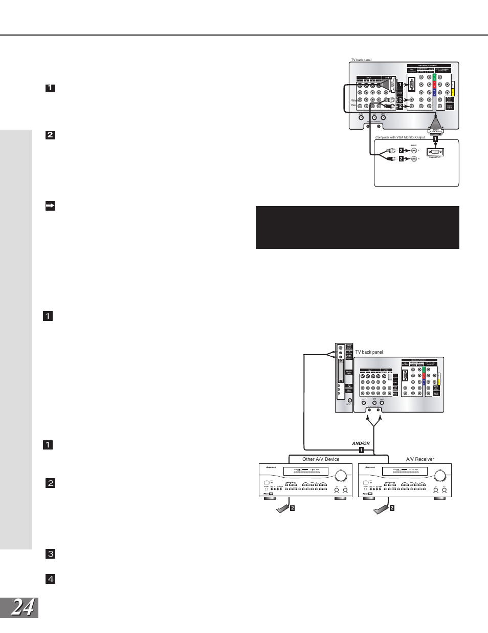 Connecting a computer with a vga monitor output, Connecting a computer | MITSUBISHI ELECTRIC WS-65909 User Manual | Page 24 / 88