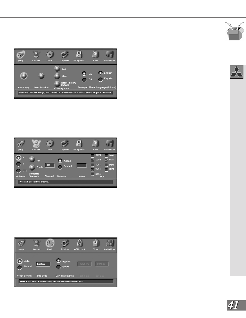 Menu screens (overview) | MITSUBISHI ELECTRIC WS-65909 User Manual | Page 41 / 88